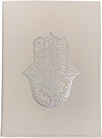 Small Lined Writing Leather Skins Creme with Silver Hamsa
