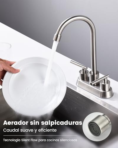 APPASO Llave para Lavabo Baño, Mezcladora para Lavabo de Baño, 4 Pulgadas, SUS304 de Acero Inoxidable de 2 Manijas para Grifo de Lavabo, Níquel cepillado