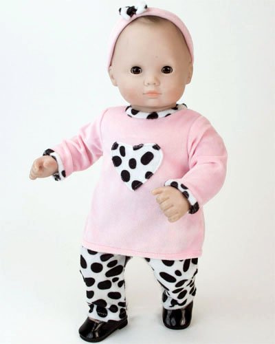 15 Inch Doll Clothing Outfit by Sophia's 3 Pc. Set of Dalmatian Print Pants, Pink Shirt & Matching Headband Fits 15 Inch American Girl Bitty Baby Dolls & More! Shoes not included. Baby Doll Clothes Set with Dalmatian Print | Gift Bag Included