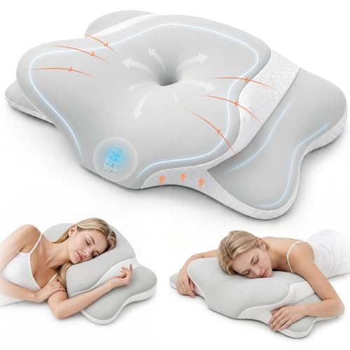 Frost IX Memory Foam Pillow, Slow-Rebound Memory Foam, Pillows for Neck And Shoulder Pain, Ergonomic for Side Sleeper, Neck Pillow for Side Back Stomach Sleeper (Grey)