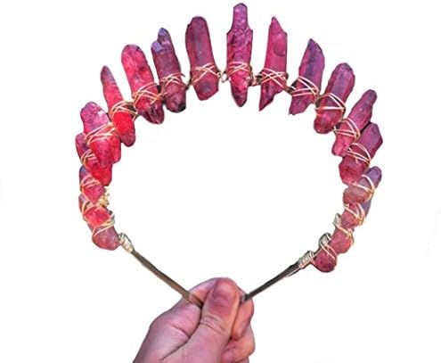 Mermaid Rainbow Crown Dragon Queen Natural Crystal Cluster Bridal Wedding Crown Mystic Aura Headband Ice Queen Crown (red)
