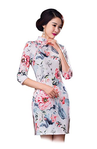 Angcoco Womens Flower Print Vintage Chinese Traditional Cheongsam Dress