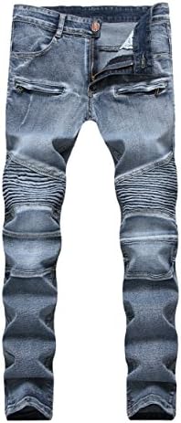 TccTccMallrich Men's Retro Grey Washed Stitching Stretchy Zipper Slim Fit Jeans W32