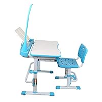 Bishelle-hm Toddler Study Table Desk Chair Set Multi-Functional Desk and Chair Set with LED Lamp Childen Kids Study Table School Student Desk with Lamp and Book Stand Blue Height Adjustable