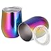 Skylety 12 oz Double-insulated Stemless Glass, Stainless Steel Tumbler Cup with Lids for Wine, Coffee, Drinks, Champagne, Cocktails, 2 Pieces (Colored Rainbow)