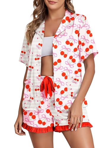 Brosloth Silk Pajamas for Women Shorts Short Sleeve Satin Pajama Set,Red,XL at Amazon