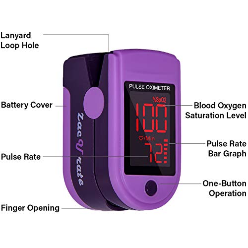 Zacurate Pro Series 500Dl Fingertip Pulse Oximeter Blood Oxygen Saturation Monitor With Silicon Cover, Batteries & Lanyard (Royal Purple) - Thumbnail 2