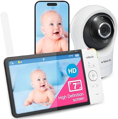 RM7764HD Vigilabebés con Acceso Remoto WiFi 1080p, panorámica e inclinación de 360°, Pantalla HD 720p de 7", visión Nocturna HD, Sonidos relajantes, conversación bidireccional
