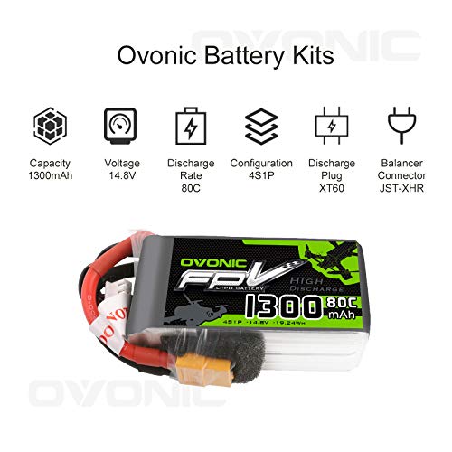 OVONIC-FPV-LiPo-Akku-148-V-1300-mAh-80C-4S-mit-XT60-Stecker-fuer-RC-Boot-Heli-Flugzeug-UAV-Drohne-FPV-Skylark-Emax-Nighthawk-250