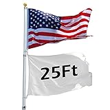 High Quality 25 ft Aluminum Telescoping Flagpole Kit with 3-in Golden Ball Finial PVC Ground Sleeve America USA Flag Design Spin Brackets for fly 2 Flags Pole Outdoor Decor