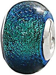 Zable Beads Sterling Silver Round Dichroic Blue Glass Bead