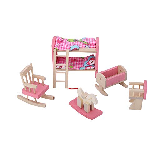 1:12 Mini Puppenhaus Möbel Sets Holz Miniatur Möbel Pretend Play Spielzeug Simulation Schlafzimmer Spielzeug Set für Kinder (Kinderschlafzimmer)