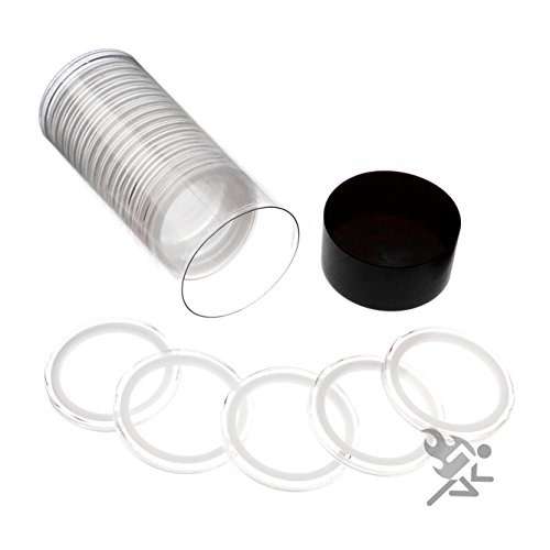 Black Lid Capsule Tube & 20 Air-Tite 40mm White Ring Coin Holders for 1oz Silver Eagles