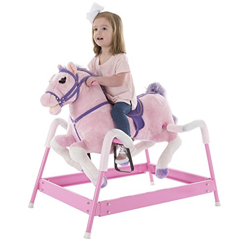 Spring Rocking Horse Plush Ride on Toy with Adjustable Foot Stirrups
