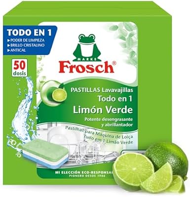 Pastillas Lavavajillas Todo en 1 Limón | Detergente + Abrillantador + Sal | Sin Fosfatos | Eficaz 45°C | Brillo Extra | Protección Cristal - 50 Dosis