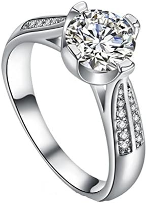 Womens Girls Popular Inlaid Titanium Ring AfterSo Fashion Exquisite Pretty CStainless Steel Jewelry Anniversary Cocktail Engagement Jewelry Romance Gift for Her/Girlfriend (9, Silver)