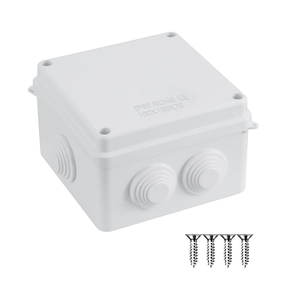 IP65 Waterproof Dustproof Junction Box, ABS Plastic Junction Box DIY Case Enclosure, Universal Electrical Project Box (100x100x70mm) – AVARTEK (White)