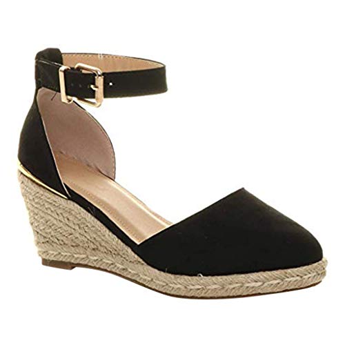 Women High Wedges Sandals,❤️ FAPIZI Ladies Summer Espadrille Heel Platform Wedge Sandals Ankle Buckle Closed Toe Shoes Black - Thumbnail 7