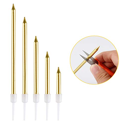 Maosifang 51 Pieces Cake Candles Metallic Birthday Candles Long Thin Candles in Holders for Birthday Wedding Party Cake Decorations(3 Colors) - Thumbnail 3