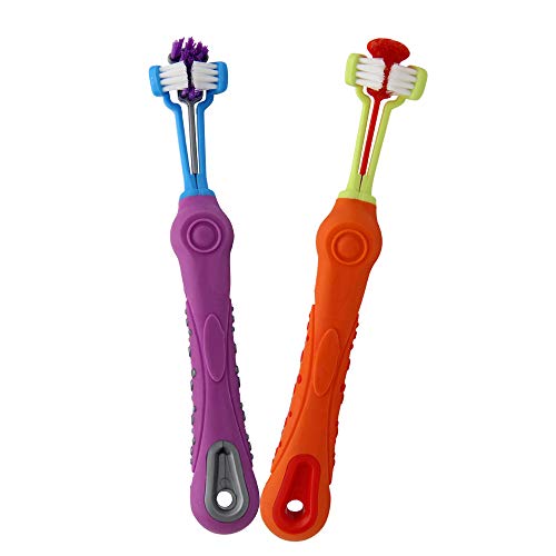 Pet Toothbrush Dog Toothbrush Removing Bad Breath Tartar Cleaning Mouth Pet Dental Care Cat Cleaning MouthPlastic pet Three Head Toothbrush for Dogs (Four PCS)