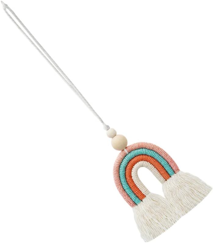VICASKY Boho Rainbow Car Charm Macrame Rear View Mirror Hanger Essential Oil Car Diffuser Accessories Rainbow Wall Hanging Air Freshener Decor