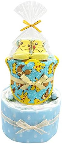 Amazon おむつケーキ ピカチュウ スタイ ベビーソックス付き 2段 ブルー 男の子用 Ck 4 メリーズ新生児 おむつケーキ ベビー マタニティ 通販