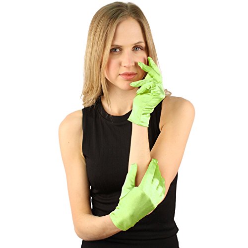 Elegant Satin Shiny Finish Stretchy Wrist Short Length Dress Formal Gloves Lime