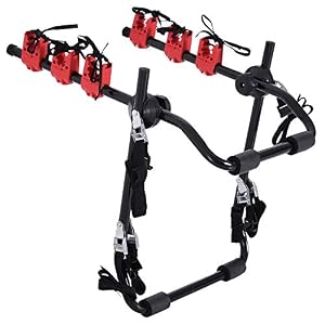 HOMCOM Foldable 3 Bike Carrier Rear Hitch Mount Bicycle Rack W/Straps Car Trunk SUV Travel Transit