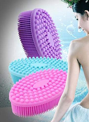 Silicone Long Bristle Brush Ultra Soft Gel Bath And Shower Massage Brush Head Massage Shampoo Brush Gentle Touch Cleaning Tools (RANDOM COLOURS) BUY 5 Pcs @