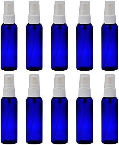 Travel Spray Bottles 2oz. Cobalt Blue PET Plastic Sets with White Fine Misting Sprayers For Essential Oils, Aromatherapy, Perfumes, Bug Repellent, Liquids (2oz. 10 Pack, Cobalt Blue)