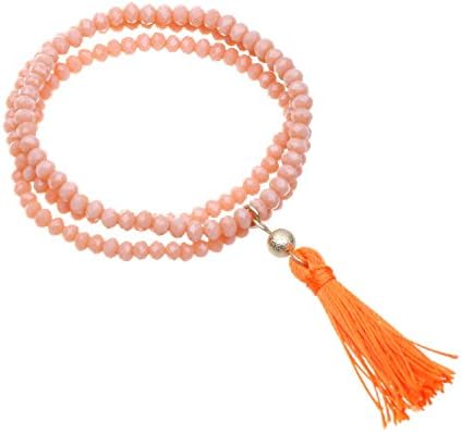 Mosong Bohemian Stretch Bracelets For Women Girls With Multi Colors Handmade Tassel (Peach and Orange Tassel)