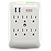 Wall Power Strip EZOPower 6 AC Outlet Mount Plate Surge Charge Protector with 2 USB Charger Ports 2.4A (UL Certified)