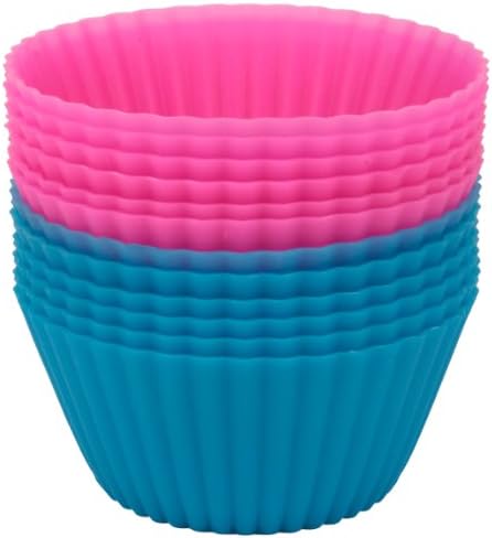Precision Kitchenware - 12 Pack of Premium Silicone Baking Cups - Blue/Pink