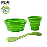 Ecoart Silicone Collapsible Bowl Cup Set with Spork for Outdoor Camping Hiking Travel - Set of 3