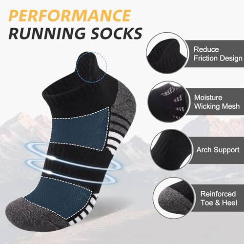 SockWaddles Running Socks Cushioned Ankle Trainer Socks for Men Women Cotton Low Cut Breathable Athletic Sports Socks (6/10 Pairs)