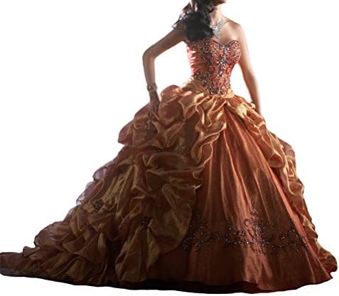 Aisha Womens' Princess Pleats Beading Ball Gown Vestidos Quinceanera Dress 8 US Orange
