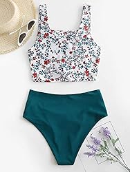 ZAFUL Women's Knotted Front Tankini Set High
