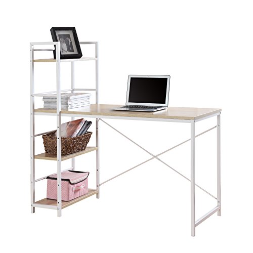 Modern Small Work / Computer Desk with Attached Shelving (Brown / White)