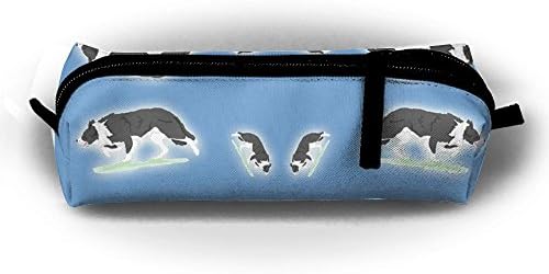 Herding Border Collies Blue Pen Bag Makeup Pouch Zipper Box Office Organizer Bag Pencil Case