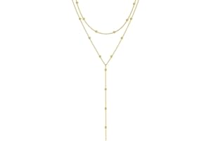 Luxval Lariat Gold Necklace for Women, Dainty Long Necklace 14k Gold Plated/Silver Y-Shaped Pendant Necklaces Trendy Beaded Chain Drop Necklaces Jewelry for Women Gifts
