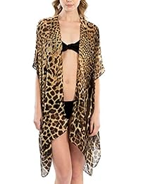 MIRMARU Trajes de baño con estampado de leopardo para dama, para verano, playa, bikini, ropa de playa, con borlas, kimono
