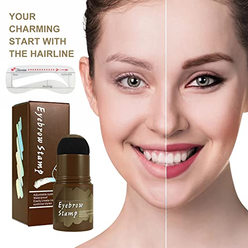 Eyebrow Stamp Kit Waterproof with 10 Reusable Eyebrow Stencil, Lasting, Dark Brown