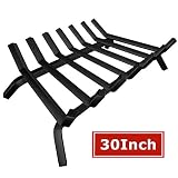 Black Wrought Iron Fireplace Log Grate 30 inch Wide Heavy Duty Solid Steel Indoor Chimney Hearth 3/4" Bar Fire Grates for Outdoor Fire Place Kindling Tools Pit Wood Stove Firewood Burning Rack Holder