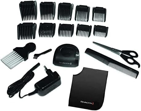Máquina de cortar cabelo remington genius, máquina de cortar cabelo com e sem fio, lâminas de cerâmica, 10 pentes, seleção de corte precisa, autonomia de 50 min, indicador de carga led, pasta, preto - hc5811