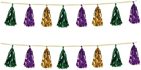 Beistle Beistle , 2 Piece Metallic Tassel Garlands, 9.75" x 8', 9.75" x 8', Green/Gold/Purple