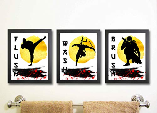 Silly Goose Gifts Ninja Wash Brush Flush Bathroom Wall Art Decor Set Three Room Decoration On Galleon Philippines