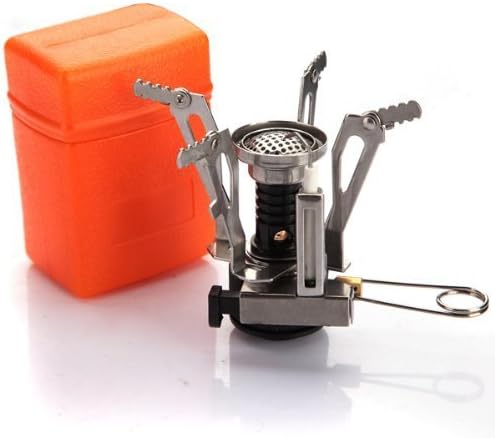 KARELU Ultralight Outdoor Camping Stove Gas-powered Stove Backpacking Stove with Piezo Ignition 3.9oz (Silvery Stove and Orange Box)