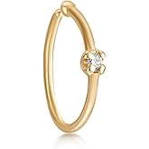 Lavari Jewelers 20 Gauge Nose Ring for Women - 14k White or Yellow Gold Lab Grown Diamond Nose Stud - Unisex Stud Hypoallergenic Nostril Piercing Jewelry - Classic Open Ring 20G Body Piercing for Men