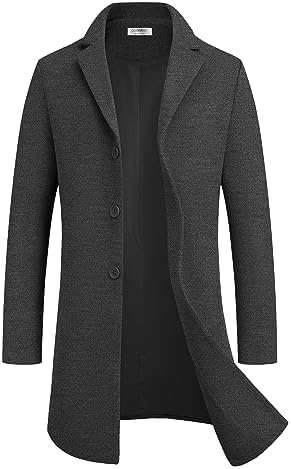 PopEle Mens Brown Herringbone Tweed Wool Winter Overcoat Outwear
