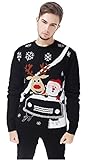 V28® Men's Christmas Reindeer Snowman Penguin Santa and Snowflake Sweater (Large, CarRace)